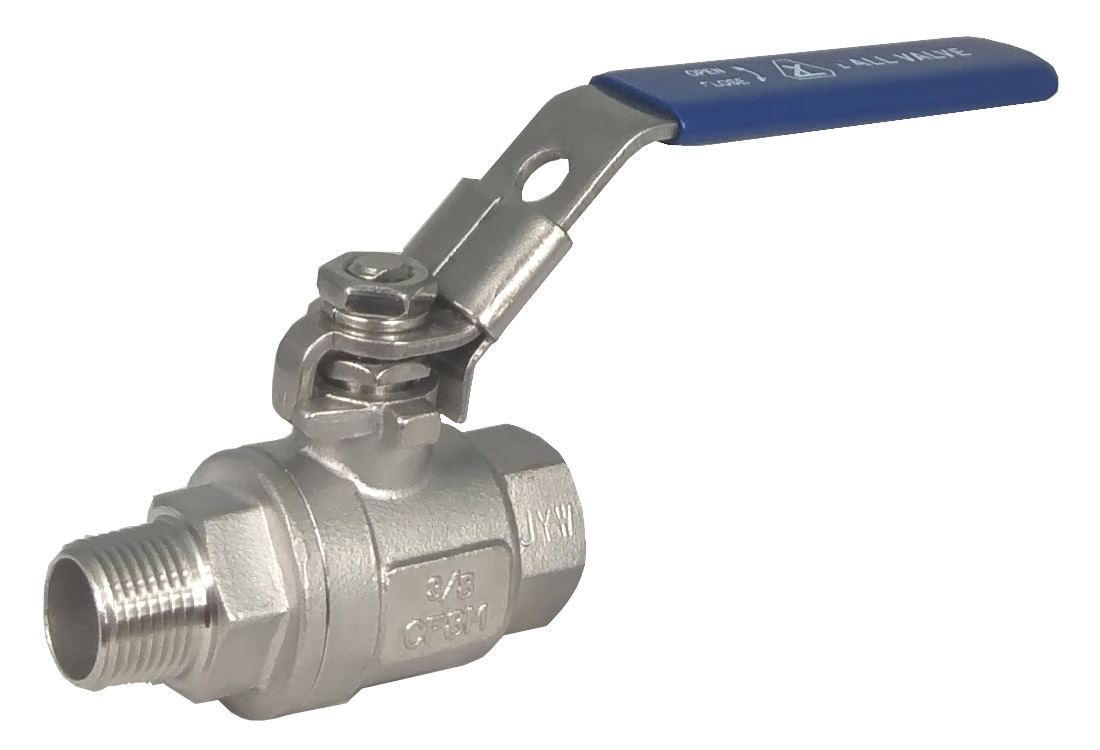 Two piece full port ball valve female to male ends 1000psi